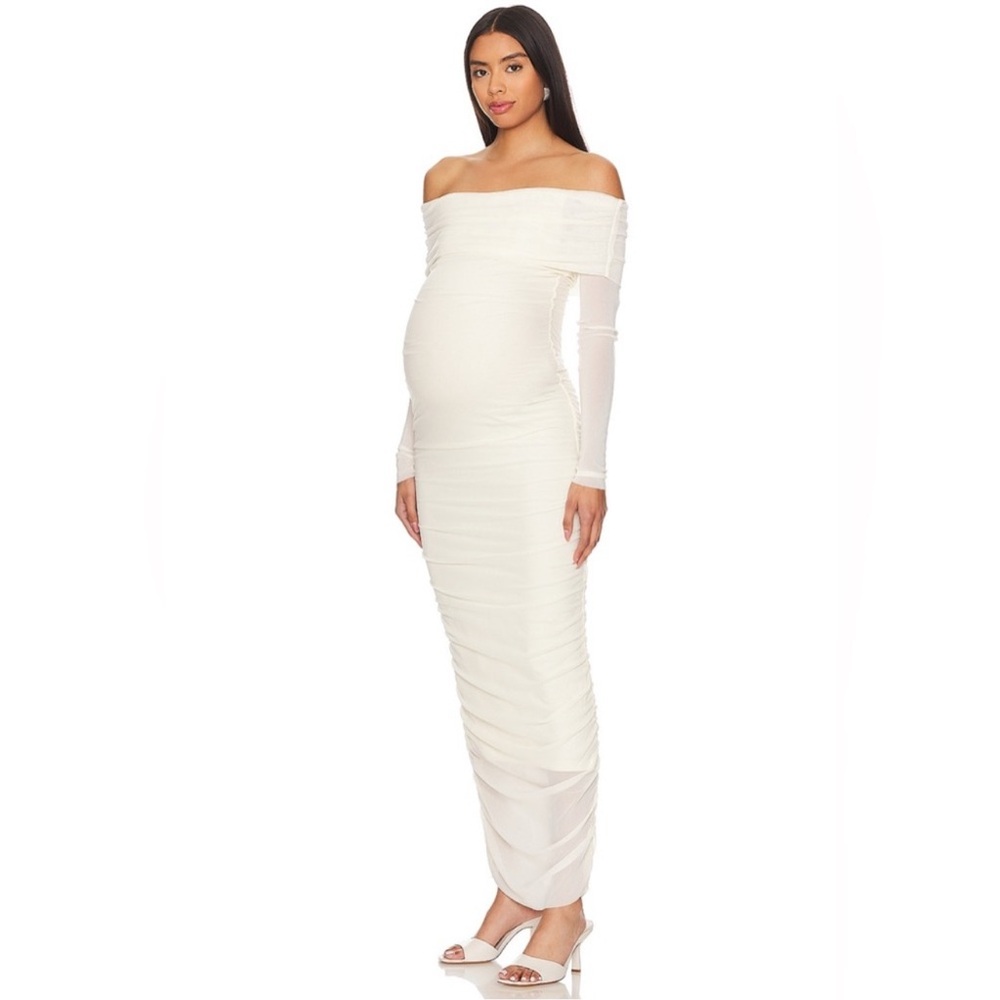 Bumpsuit - Off The Shoulder Soft Mesh Dress - Ivory Maternity Dress